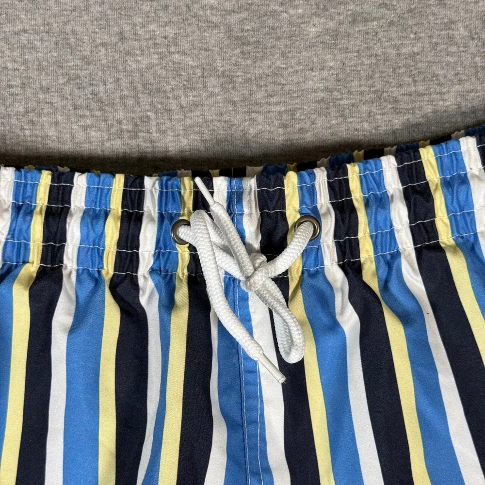 Trunks Surf & Swim Co Mens L Blue Yellow Striped Mesh Lined Swim Trunks